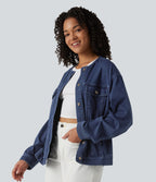 Halara Flex™ Veste décontractée en jean col rond manches longues avec poches