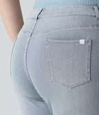 Jean décontracté Halara Flex™ grande taille, taille haute, multiples poches, jambes droites, effet délavé, en maille extensible