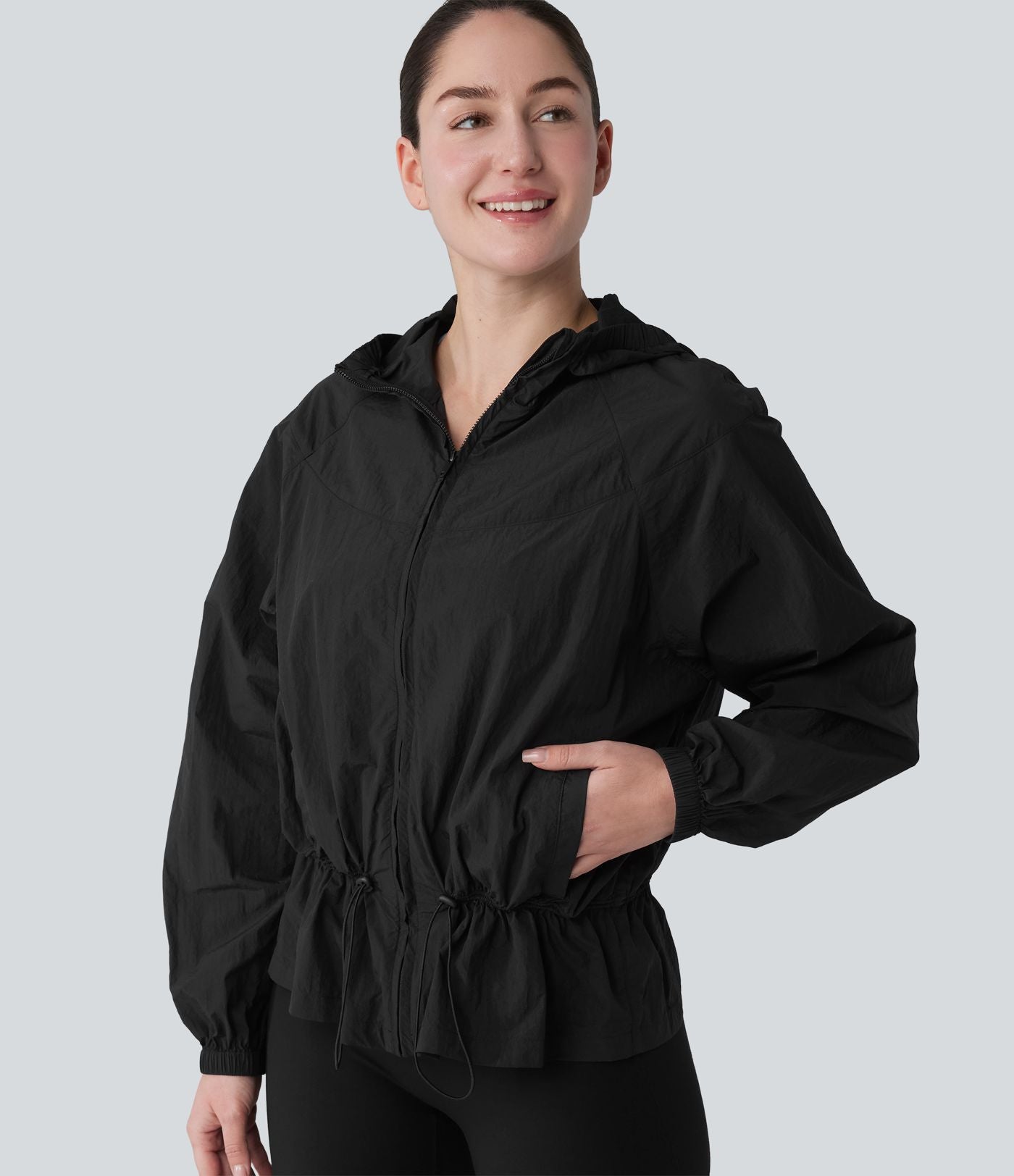 Coupe-vent casual à capuche avec cordon de serrage et poches