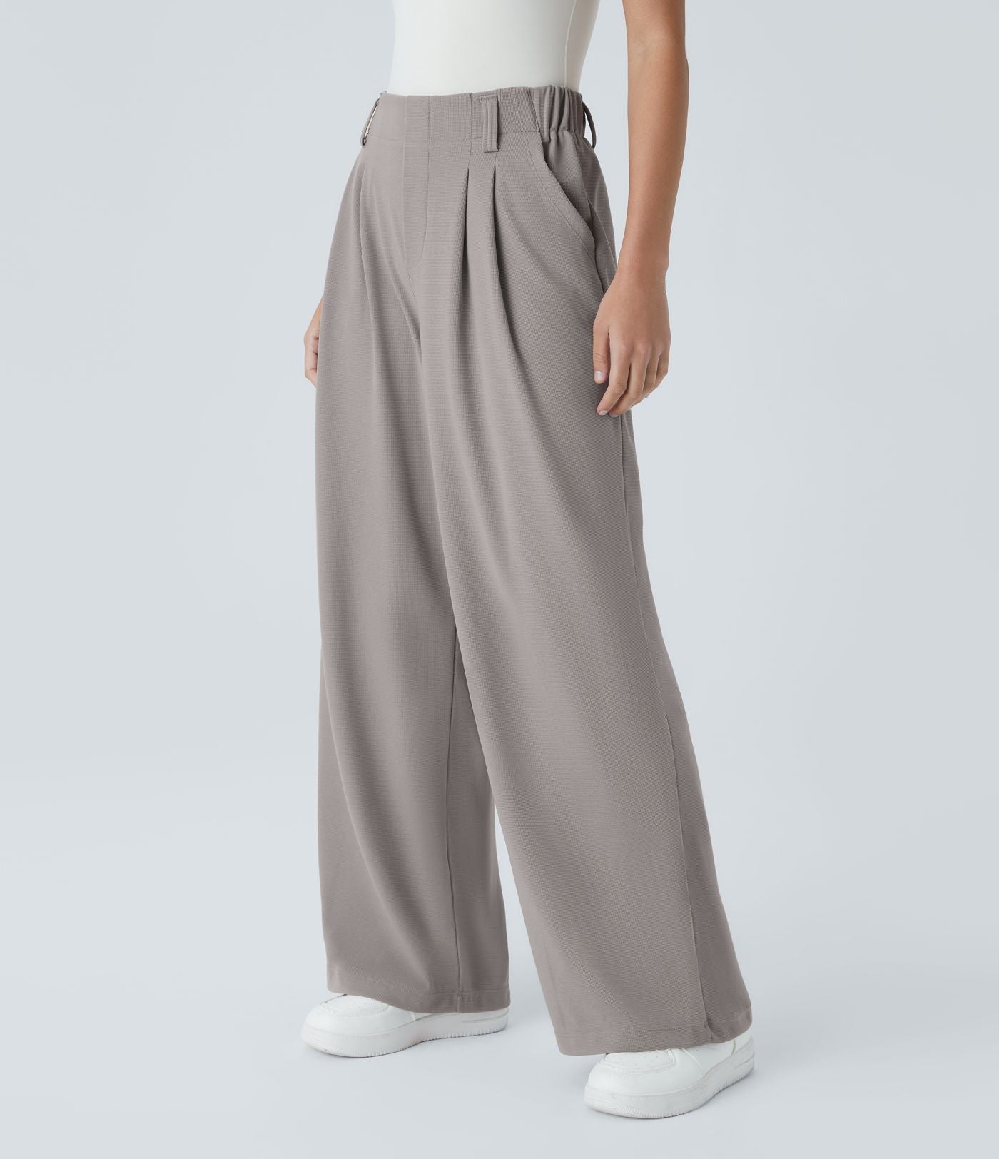 Pantalon Tailleur Large Fluide Halara Flex™ Gaufré Taille Haute Poches Latérales