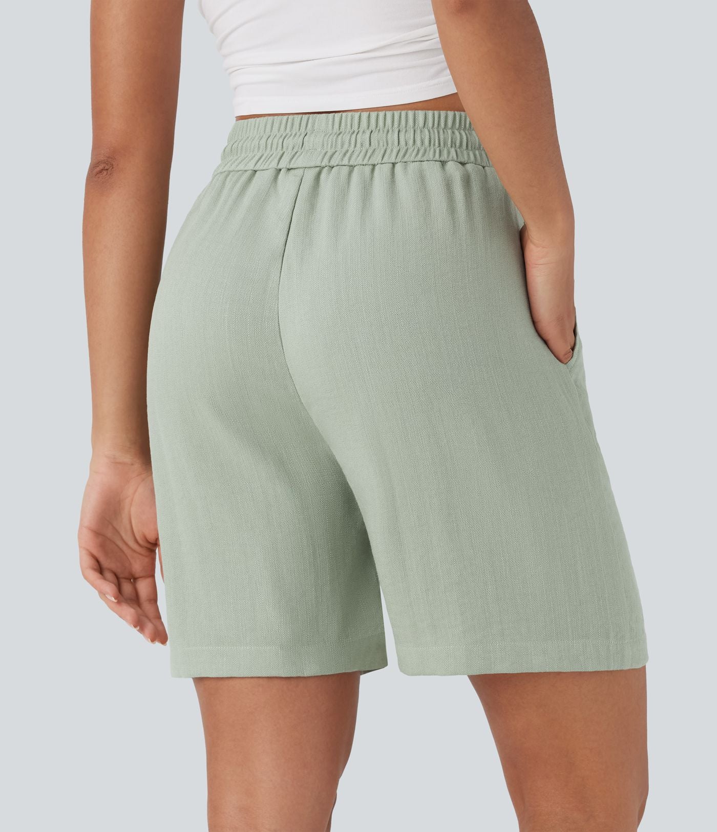 Short décontracté effet lin taille haute avec cordon de serrage et poches latérales