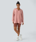 Sweat décontracté en tissu gaufré avec col en V et épaules tombantes