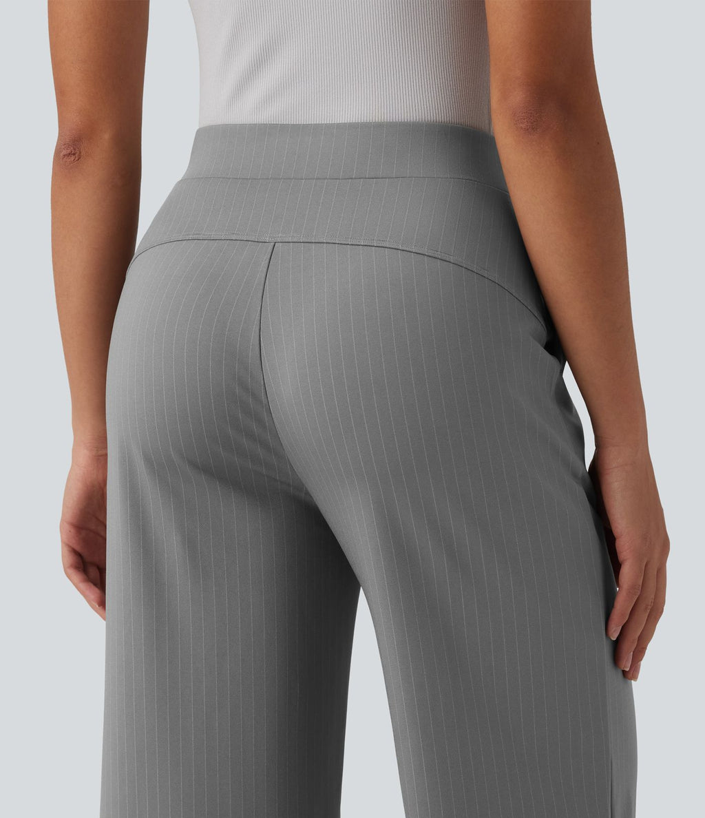 Pantalon tailleur large taille haute à rayures avec poches