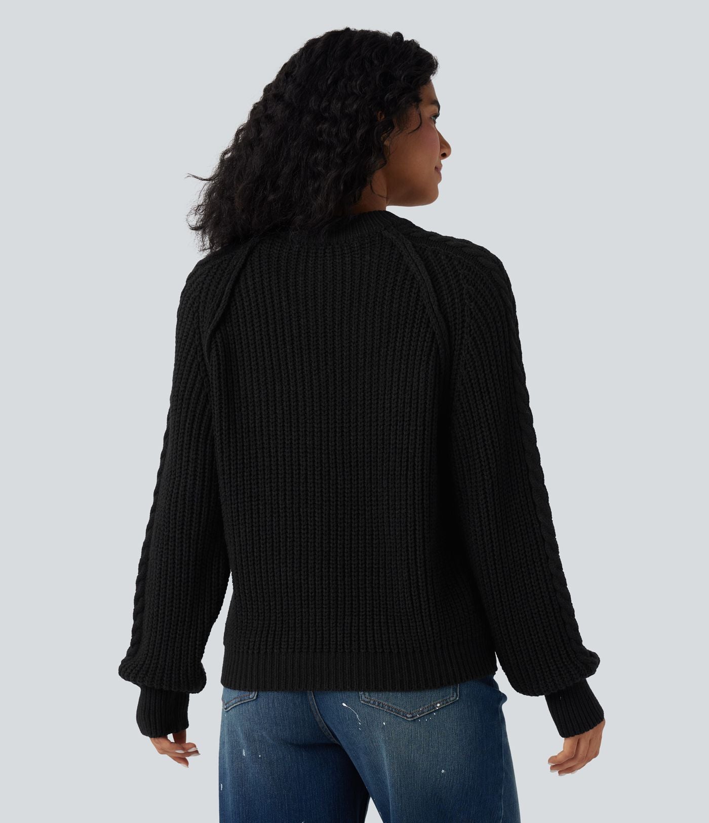 Pull décontracté maille torsadée col rond manches raglan longues coupe décontractée