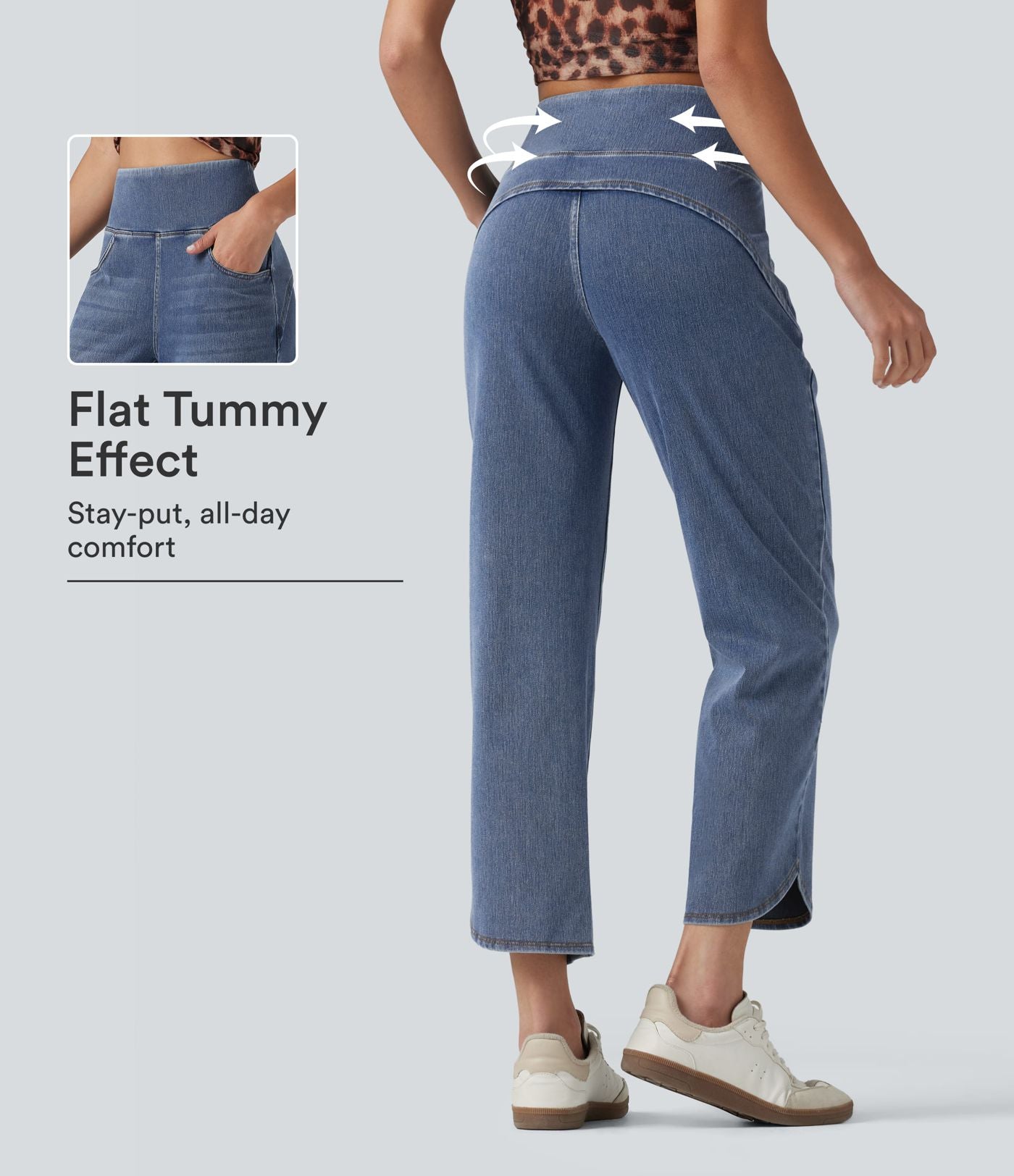 Jean skinny décontracté 7/8 Halara Flex™ taille haute, effet ventre plat, ourlet arrondi et poches