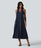 Robe midi décontractée col V avec poches