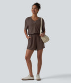 Combinaison-short casual henley à manches courtes avec poches — Easy Peasy