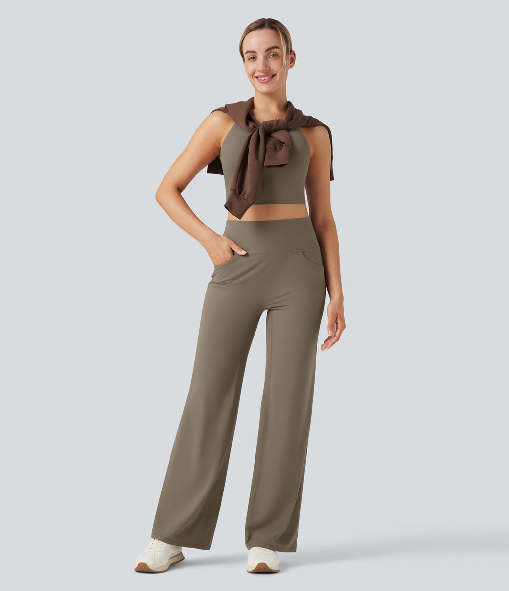 Pantalon de yoga droit gainant taille haute avec poches Halara UltraSculpt™