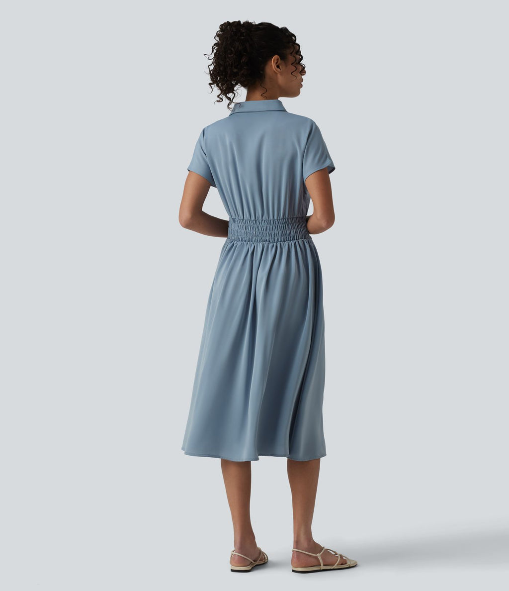 Robe-chemise midi défroissage facile avec manches courtes
