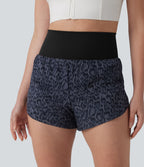 Short de running 2-en-1 taille haute imprimé léopard 7,5 cm avec poche