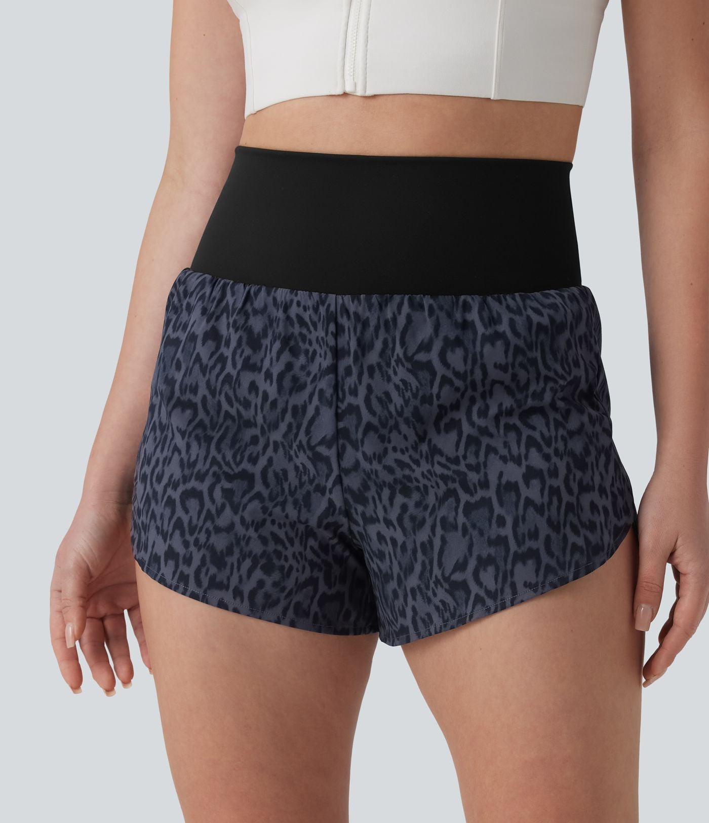 Short de running 2-en-1 taille haute imprimé léopard 7,5 cm avec poche