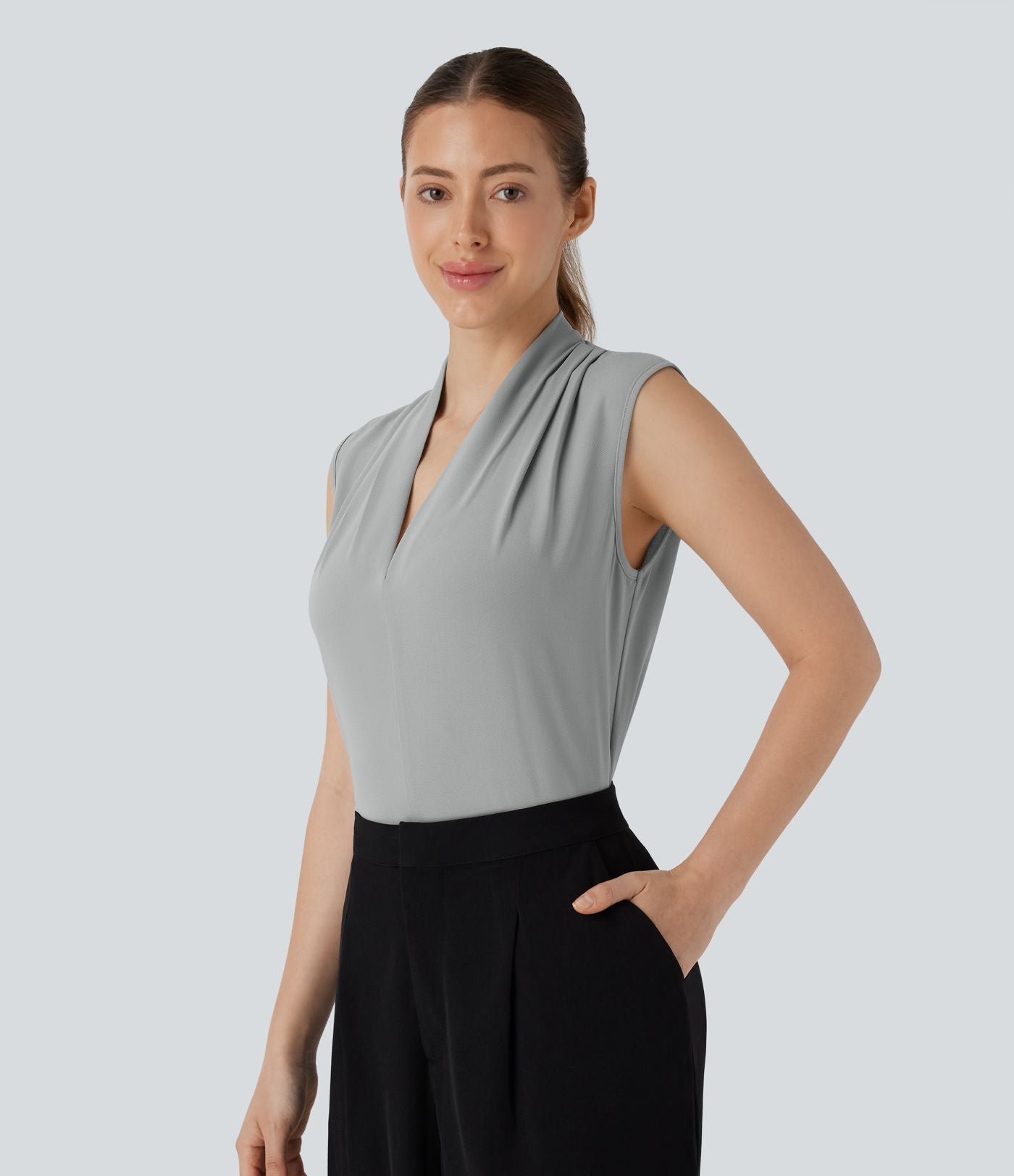 Blouse sans manches col V pour le bureau