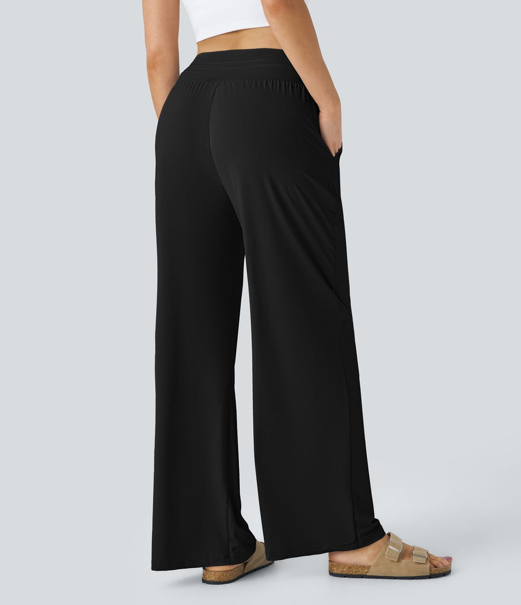 Pantalon large décontracté taille haute cordon de serrage poches latérales effet frais InstantCool