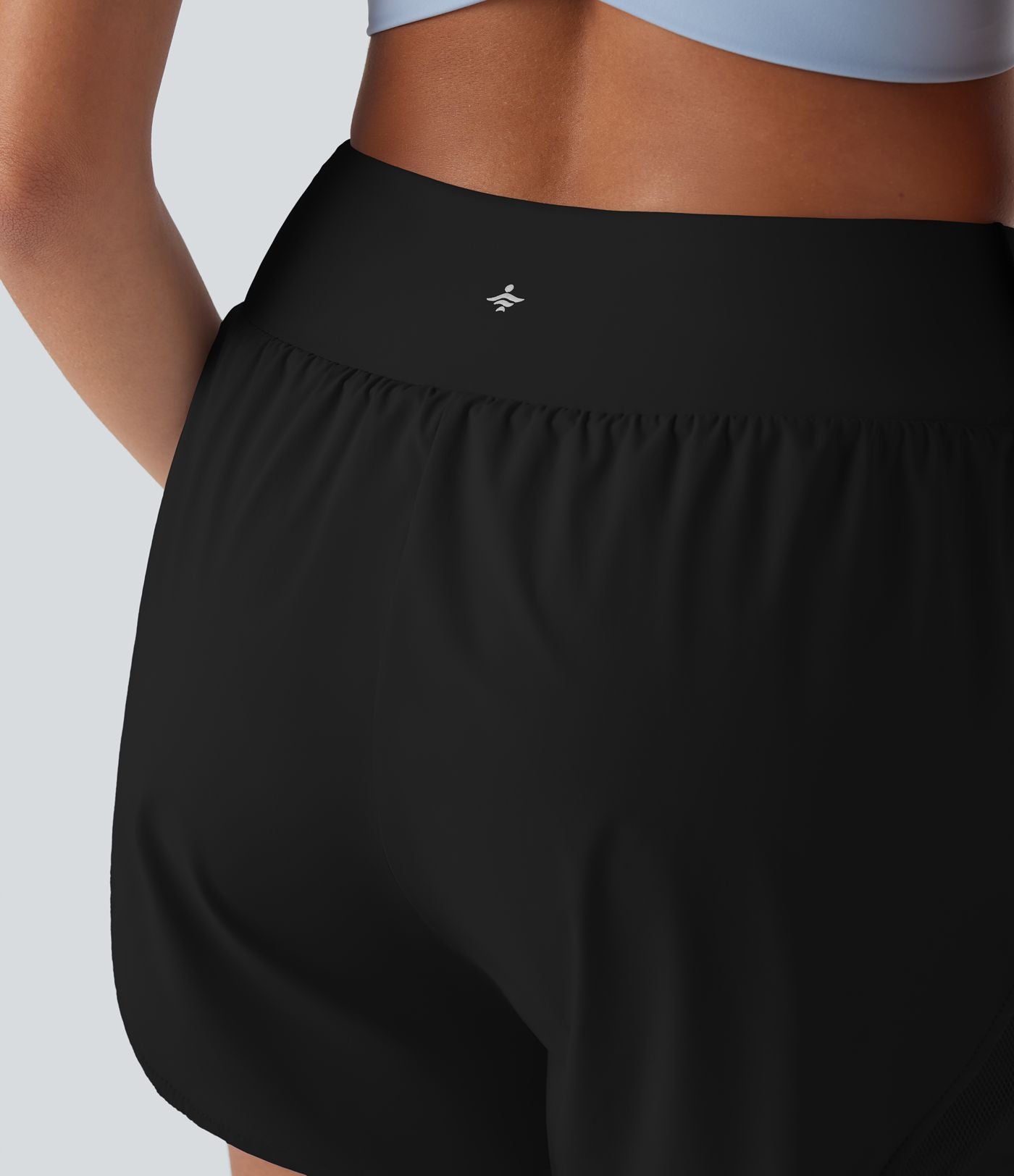 Short yoga 2-en-1 maille contrastée taille mid-rise avec poches