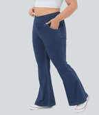 Jean super évasé Halara Flex™ grande taille en maille denim extensible délavée taille haute avec poches croisées effet frais InstantCool respirant
