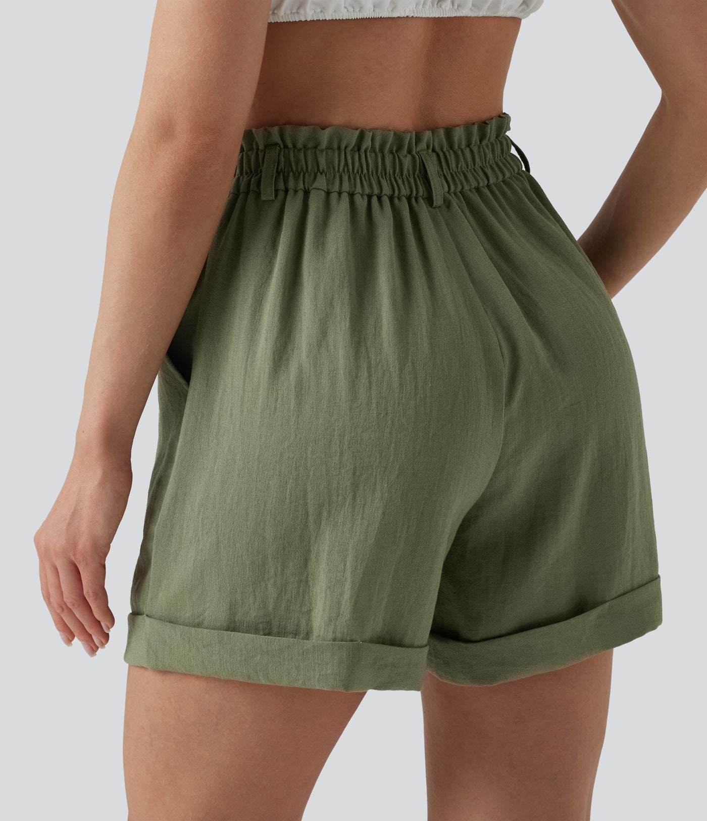 Short resort 12,5 cm taille haute effet lin avec ourlet roulotté et poches