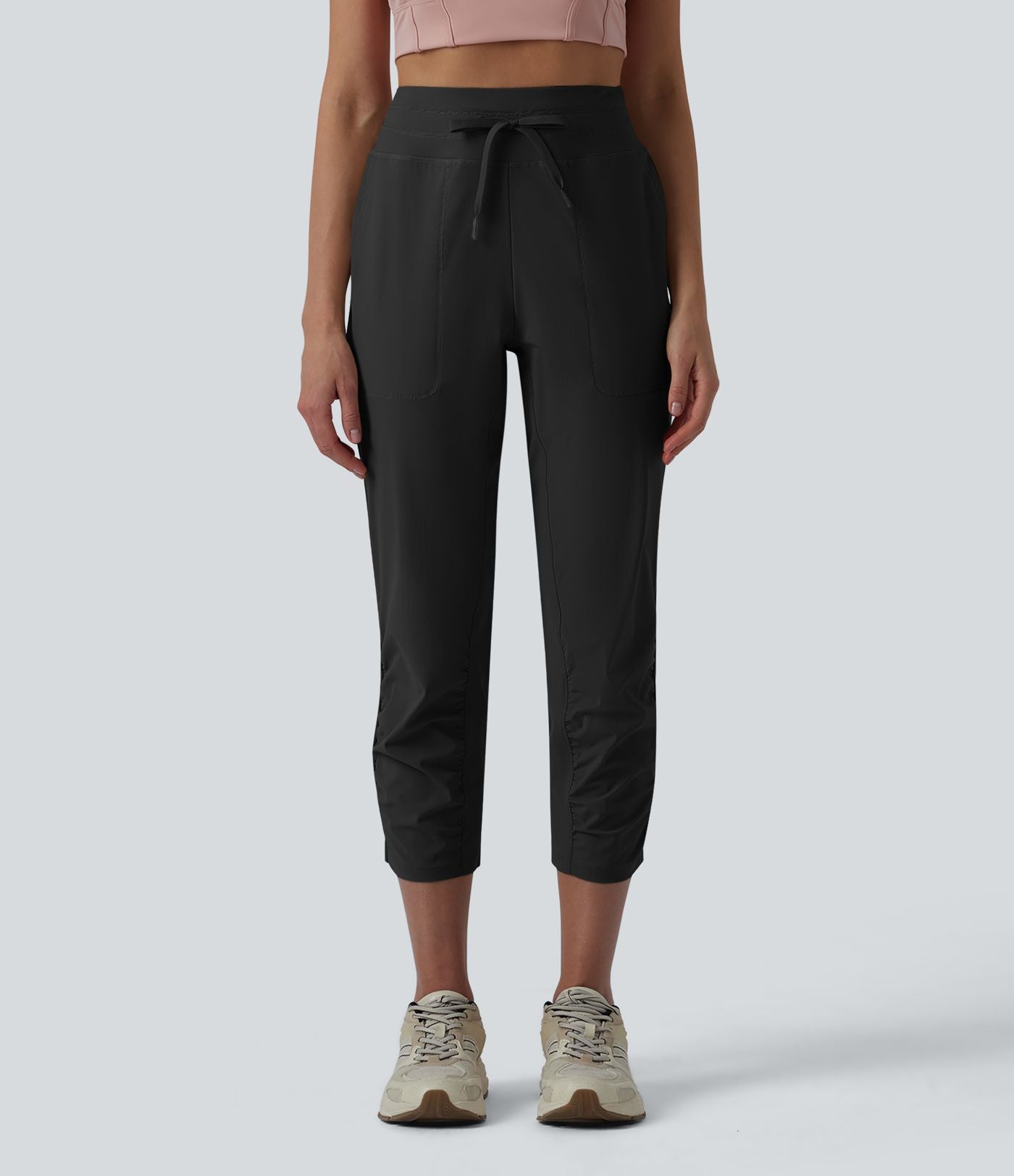 Jogging court de running taille haute froncé avec cordon de serrage et poches