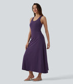 Robe mi-longue casual dos nageur sans manches avec fronces et brassière intégrée