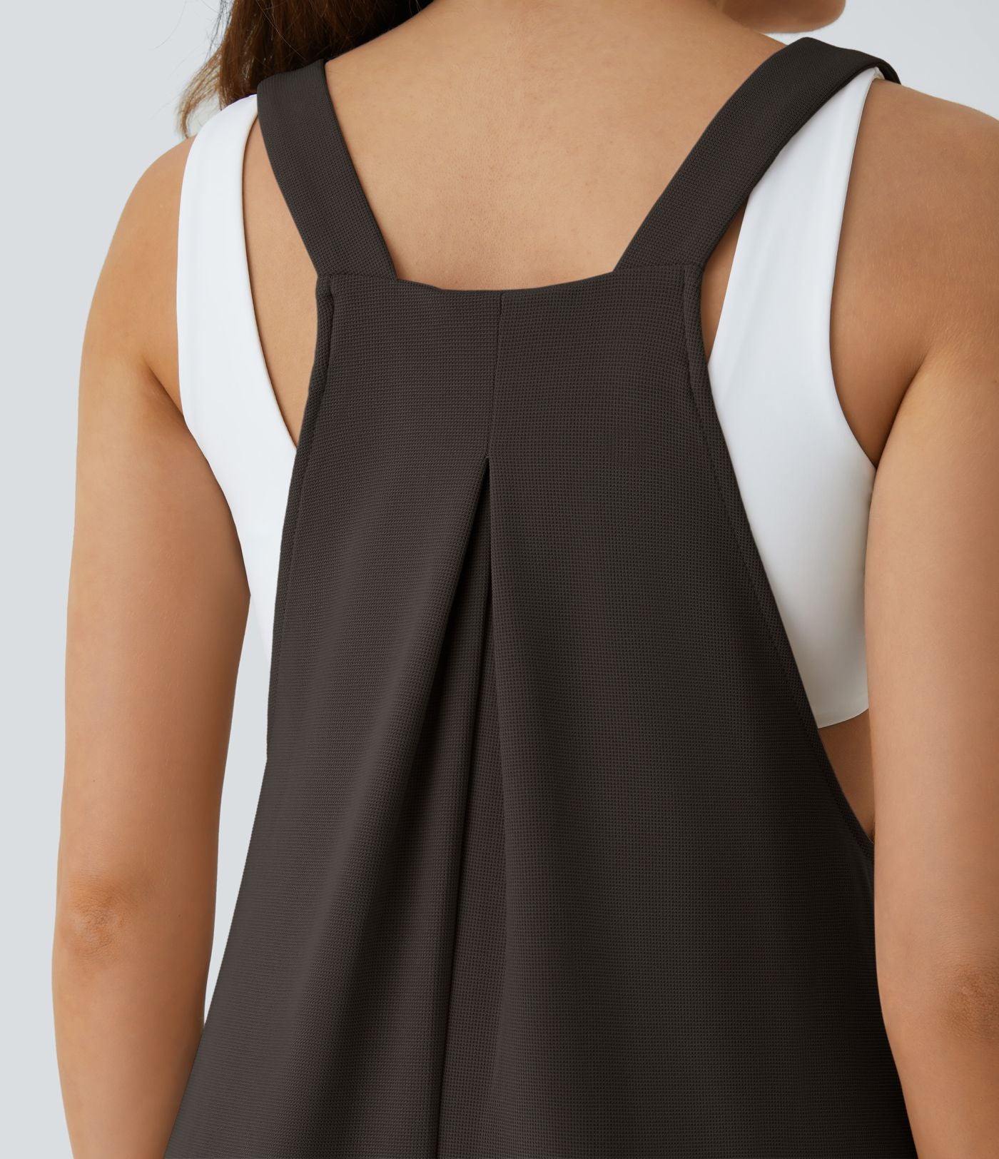 Salopette Casual Bretelles Ajustables Boutonnés Multiples Poches Plis et Tissu Gaufré