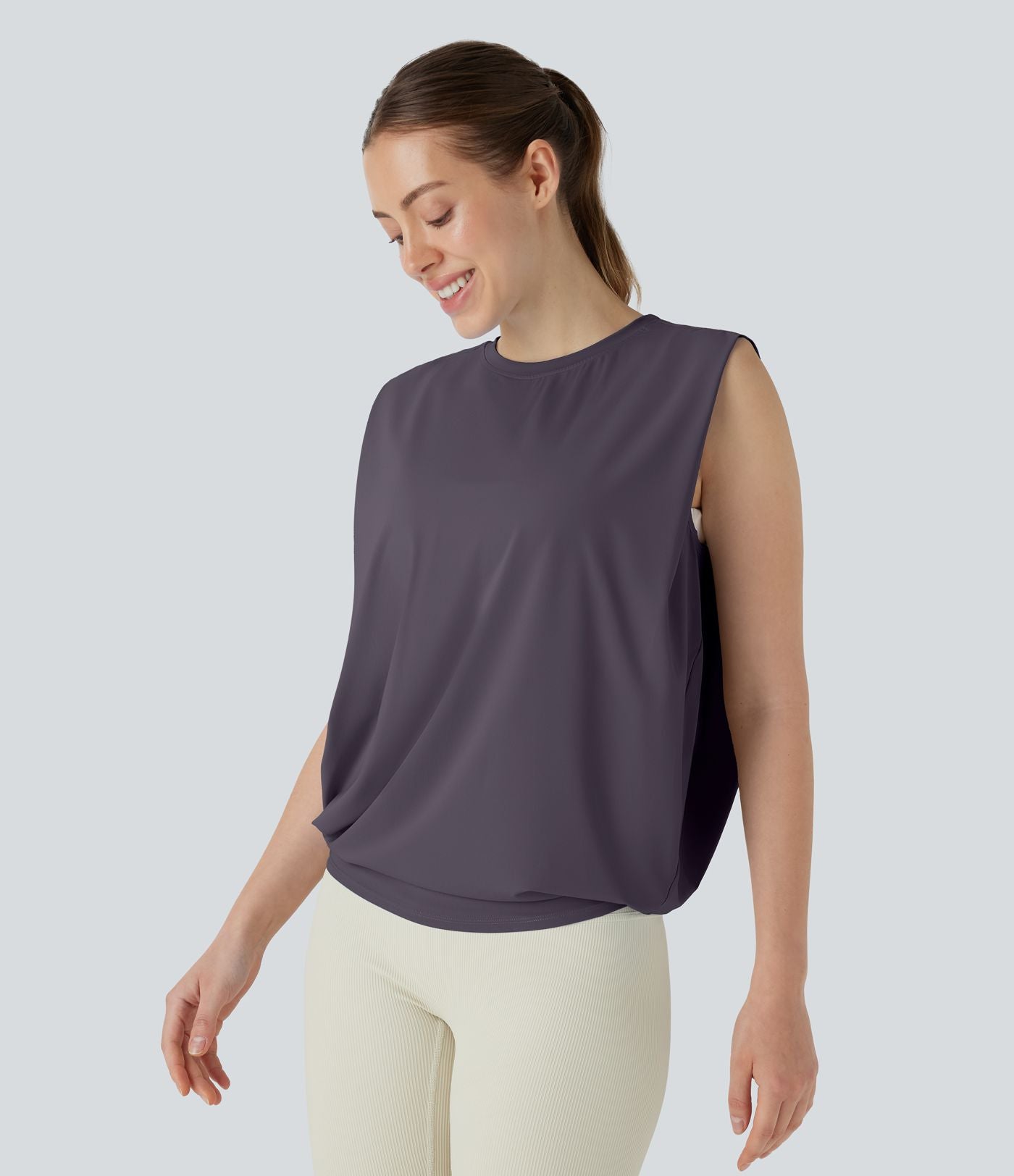 Débardeur de yoga col rond froncé, tissu rafraîchissant - Protection UPF50+