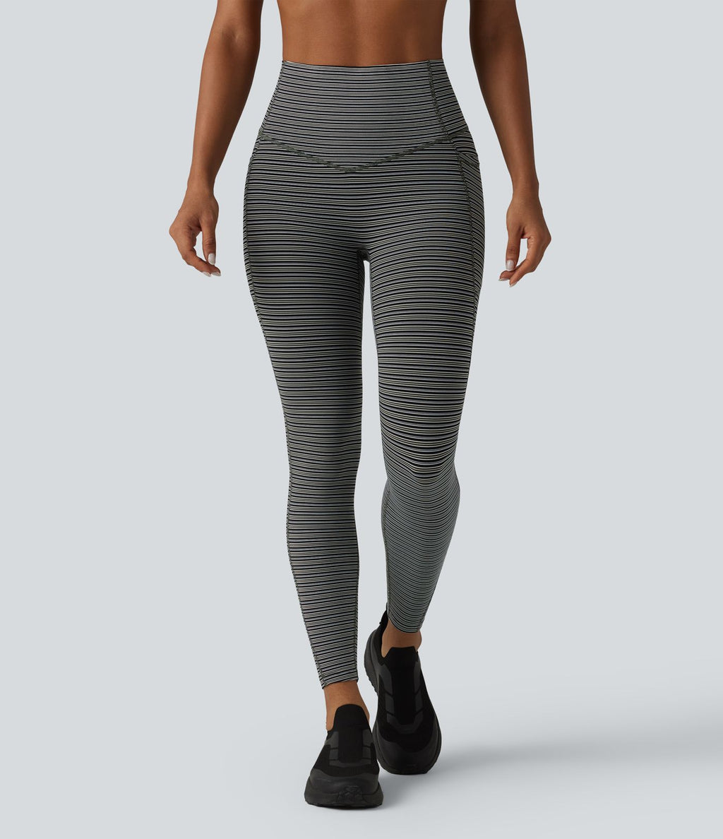 Halara UltraSculpt™ Legging de course à rayures jacquard taille haute ventre plat avec poches