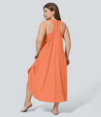 Breezeful™ Dos Nu Racerback Poche Latérale Haut Bas Fluide Midi Séchage Rapide Décontracté Robe Grande Taille