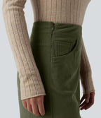 Pantalon velours côtelé tailleur et large Halara Flex™, taille haute, avec poches