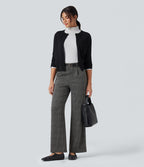 Pantalon tailleur droit Halara Flex™ taille haute pied-de-poule à carreaux avec poches
