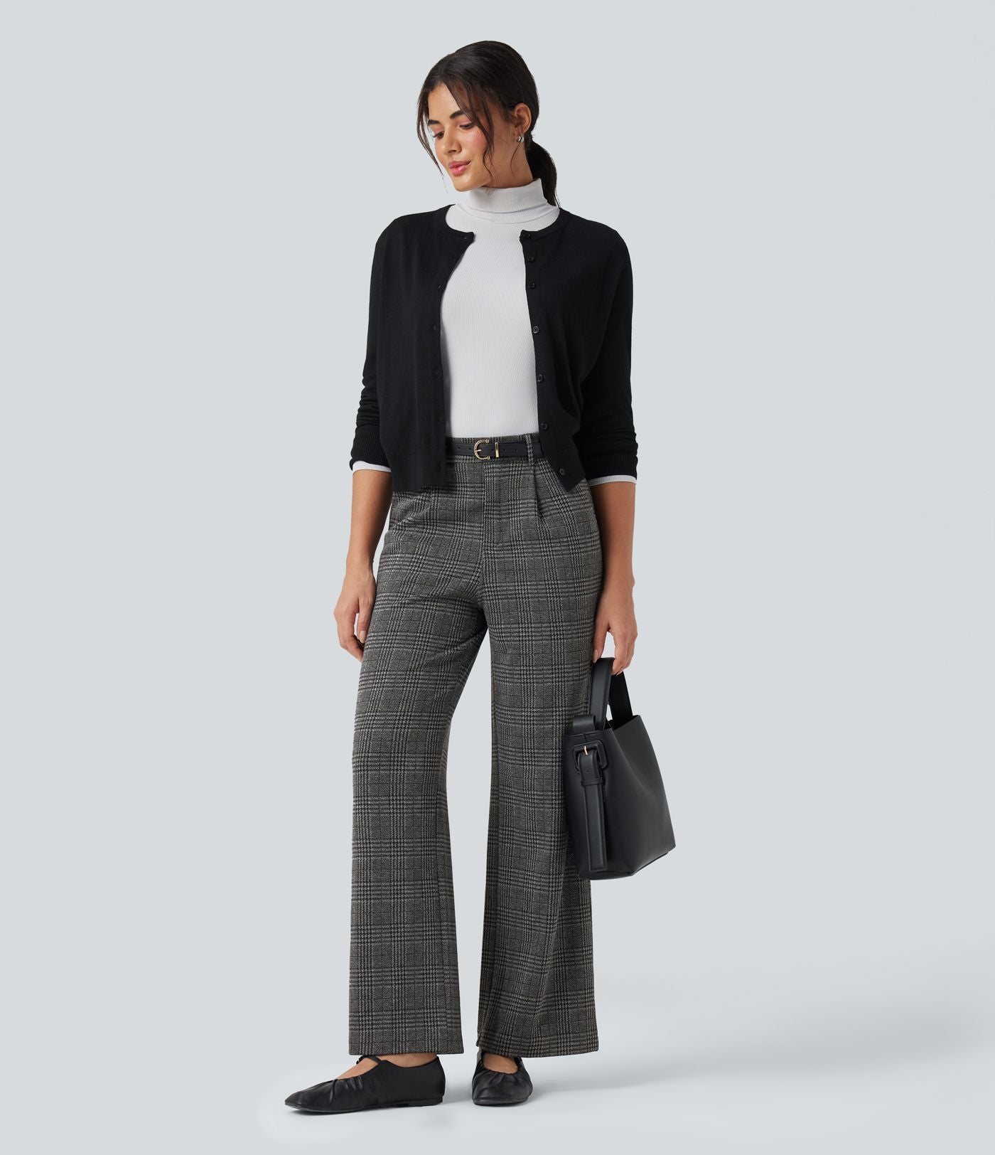Pantalon tailleur droit Halara Flex™ taille haute pied-de-poule à carreaux avec poches