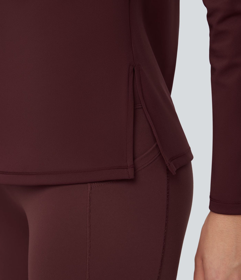 Top de sport running SoftlyZero™ Airy ourlet fendu col rond manches longues - UPF50+