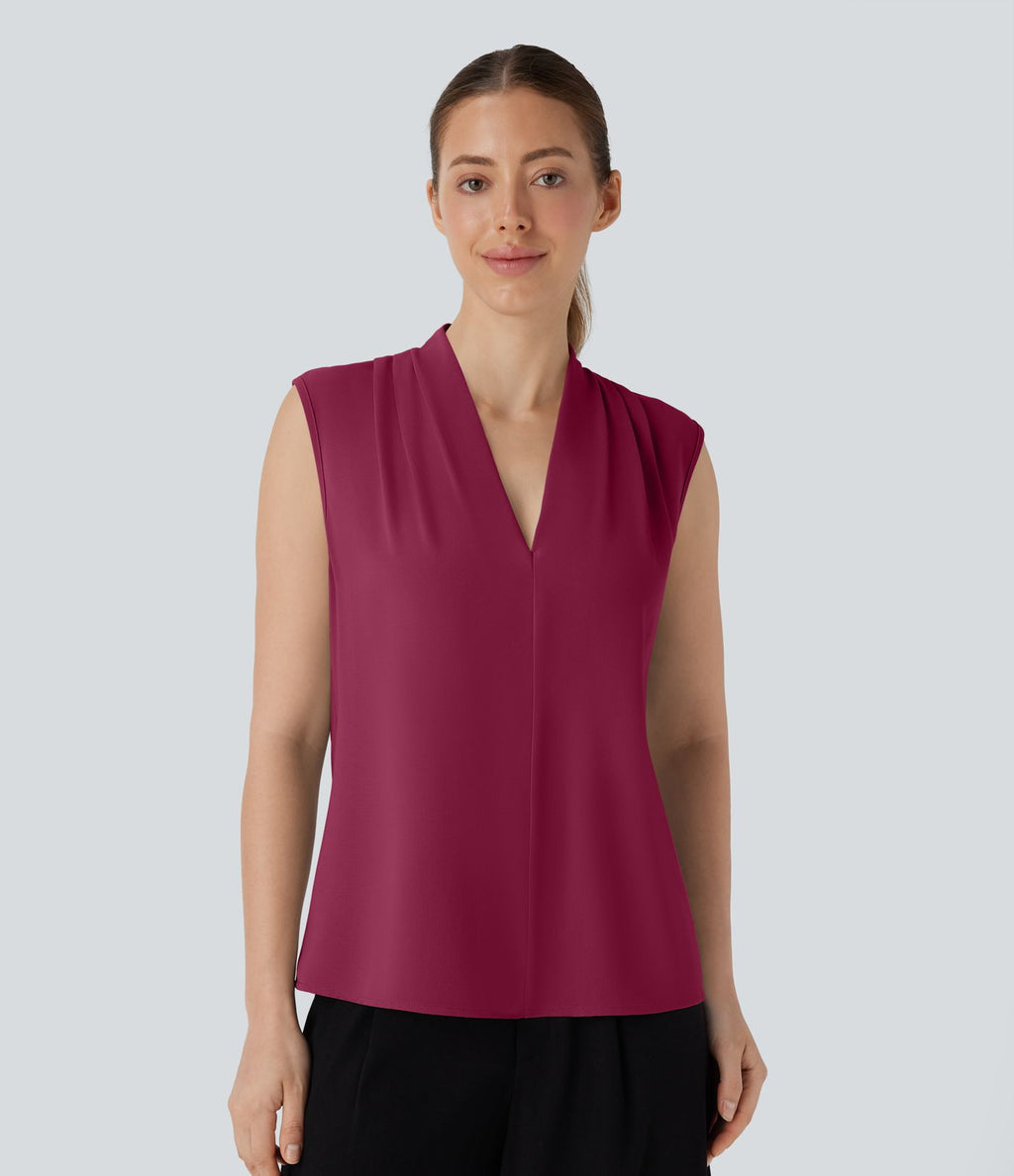 Blouse sans manches col V pour le bureau