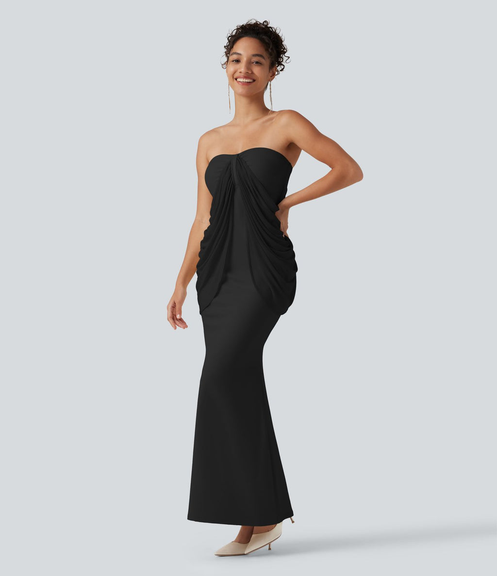 Robe maxi sirène SoftlyZero™ Plush bustier avec maintien intégré, coussinets amovibles et mesh contrasté