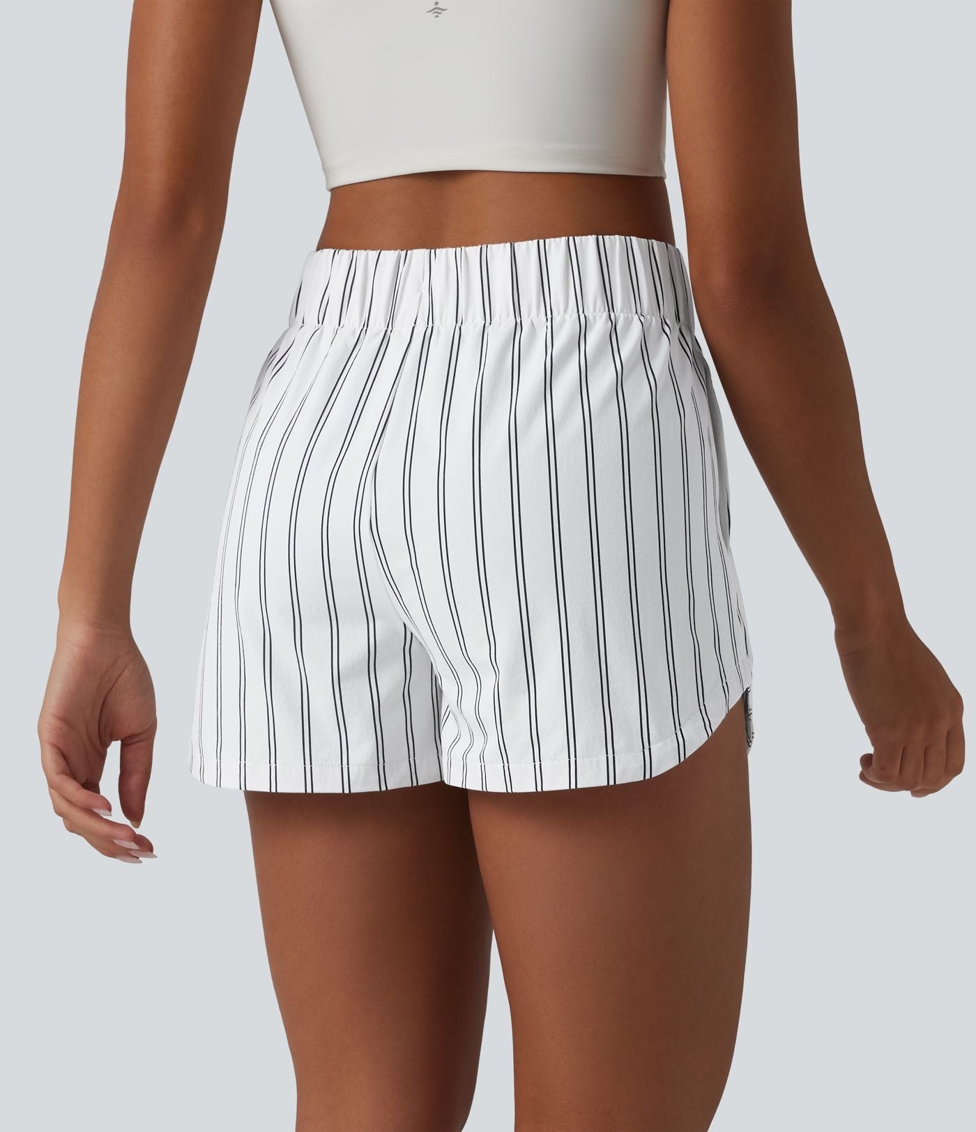 Short de tennis rayé 7,5 cm taille haute ourlet arrondi et cordon de serrage avec poches