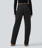 Pantalon décontracté droit en velours côtelé, taille haute, gainant, avec poches