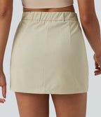 Jupe mini casual 2-en-1 moulante taille haute effet denim avec fermeture éclair invisible et poches
