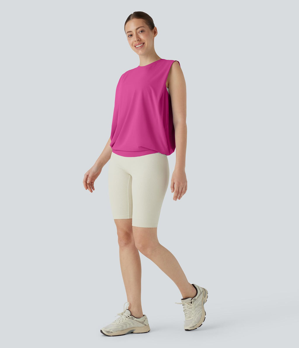 Débardeur de yoga col rond froncé, tissu rafraîchissant - Protection UPF50+