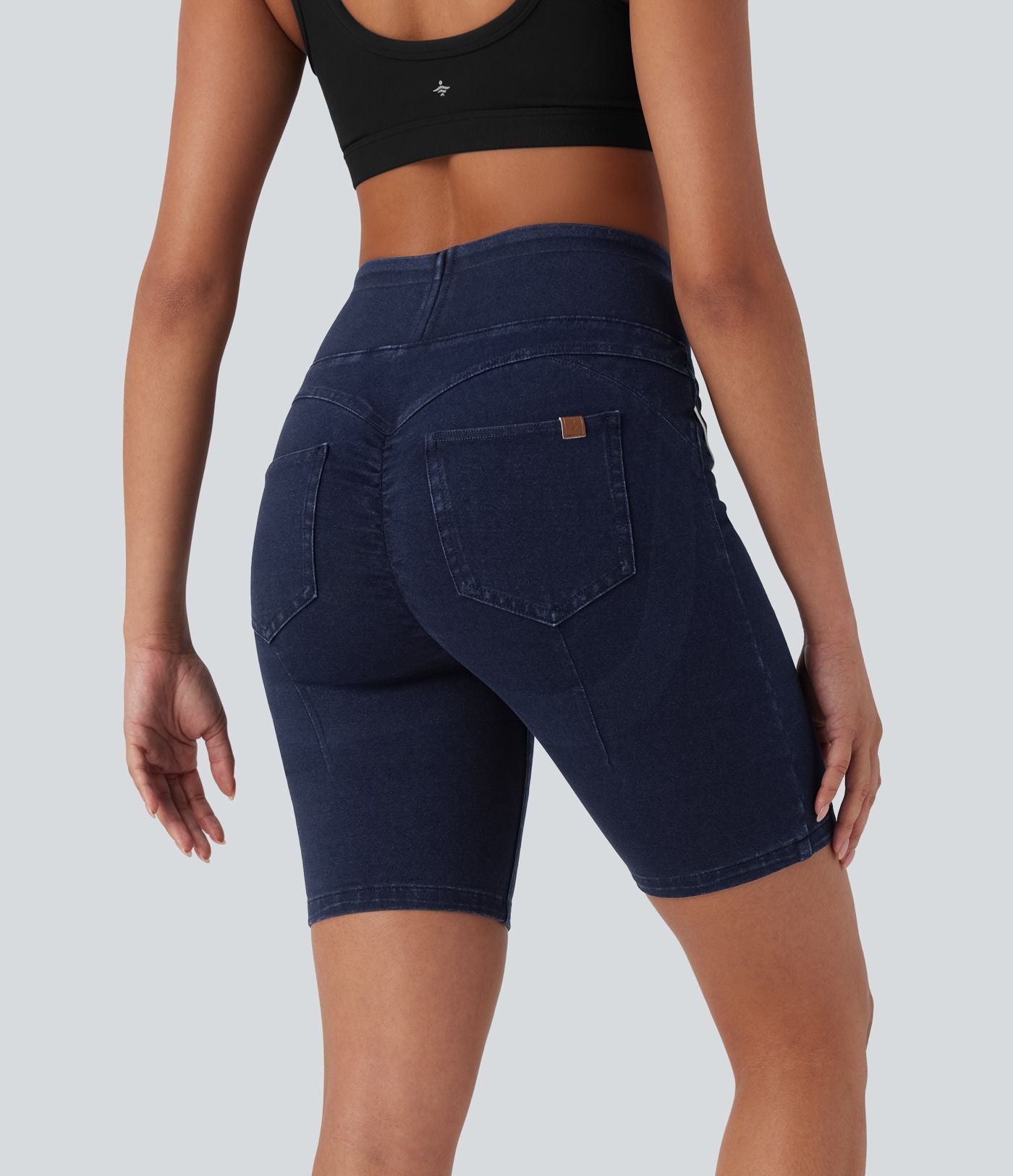 Short casual denim Halara Flex™ tricot extensible taille haute effet push-up froncé avec poches