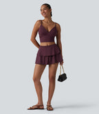Jupe mini décontractée SoftlyZero™ Airy à volants 2-en-1 taille mi-haute effet frais InstantCool détails œillets avec poche