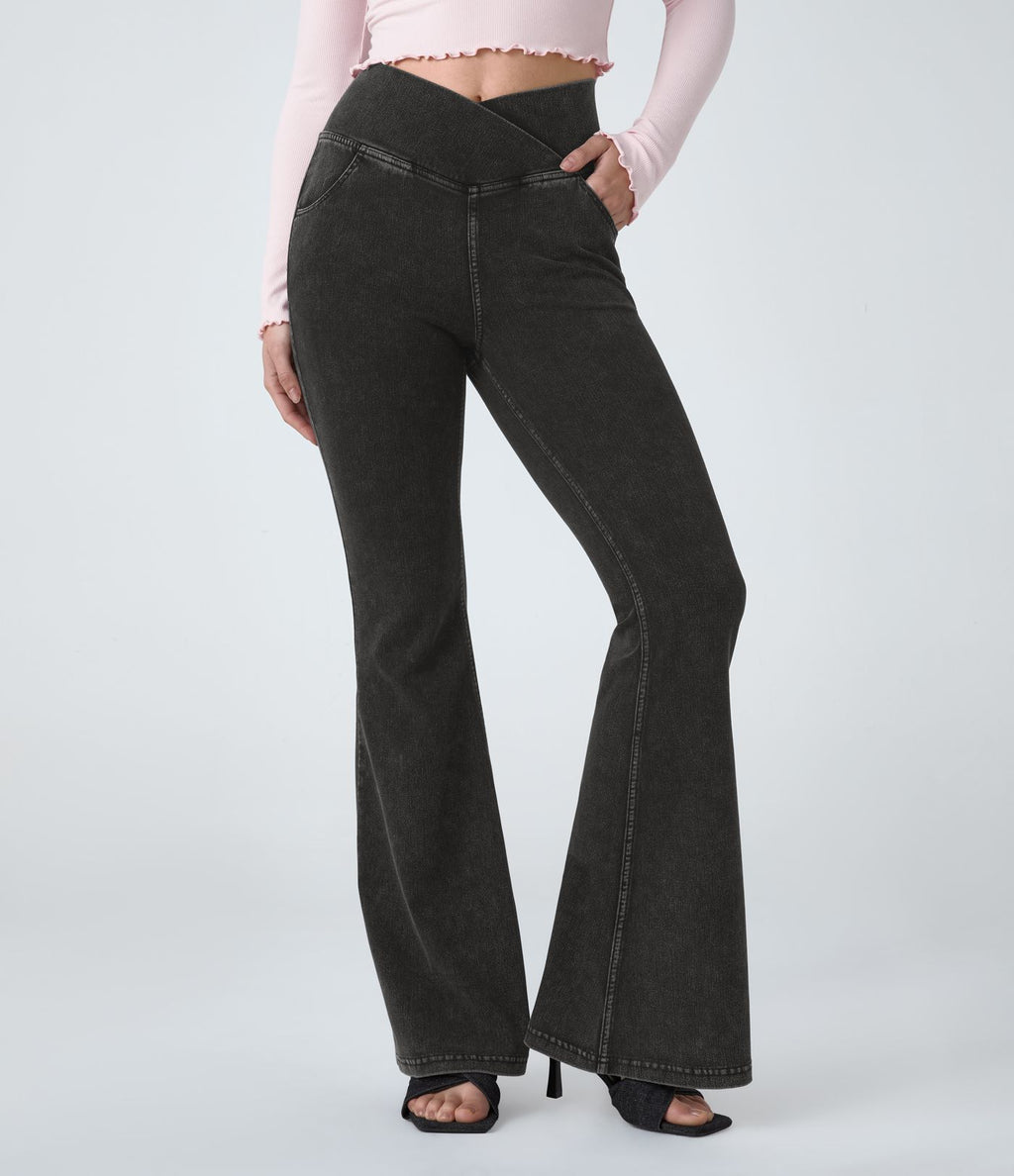 Jean super évasé Halara Flex™ décontracté maille denim extensible délavée effet frais InstantCool taille haute poches croisées