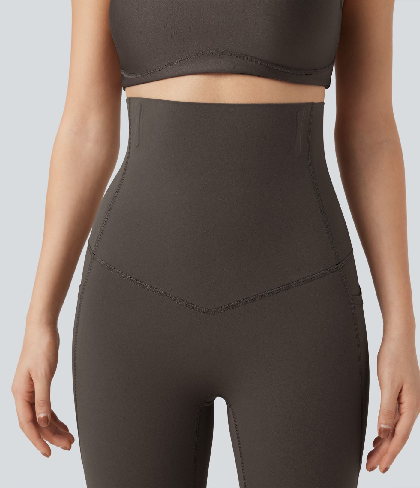 Pantalon large fluide décontracté gainant taille haute avec poches