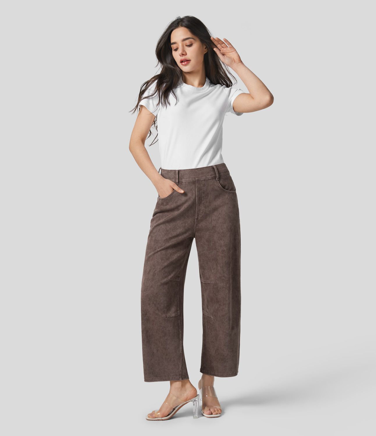 Halara Flex™ Jeans Causal Fuselés à Taille Mi-haute avec Plusieurs Poches en Tricot Extensible Coloré