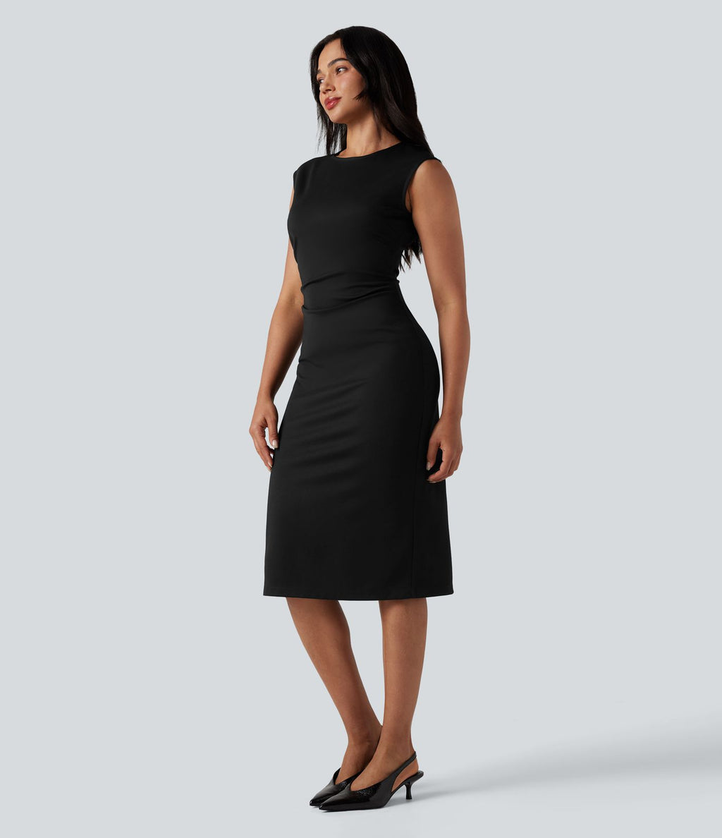 Robe mi-longue moulante tailleur col rond sans manches