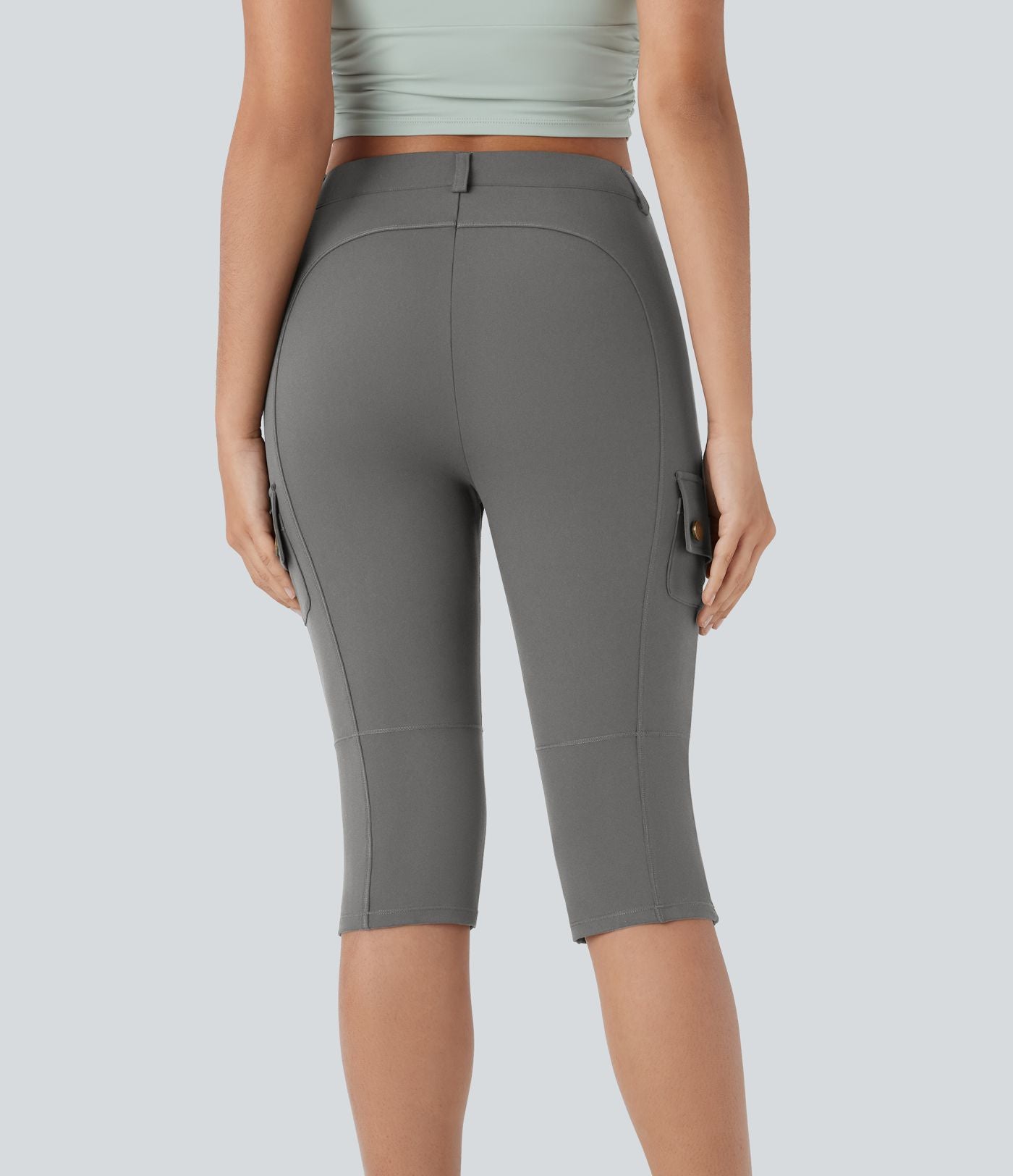 Pantalon cargo pedal pusher ajusté uni taille haute DayStretch avec poches zippées