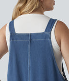 Salopette décontractée Halara Flex™ grande taille en maille denim extensible délavée col V avec poches