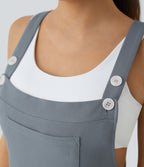 Salopette Casual Bretelles Ajustables Boutonnés Multiples Poches Plis et Tissu Gaufré