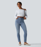Jean Halara Flex™ taille haute slim délavé décontracté avec poches