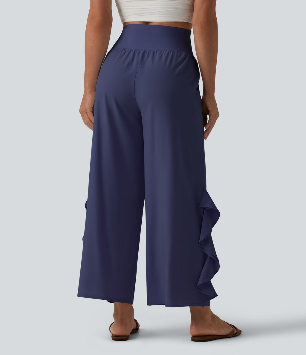 Pantalon large séchage rapide Breezeful™ taille haute à volants avec poches