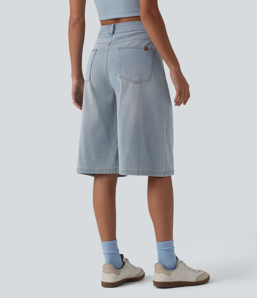 Bermuda denim décontracté Halara Flex™ taille haute avec poches