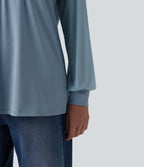 Blouse mesh contrastant col rond manches raglan longues