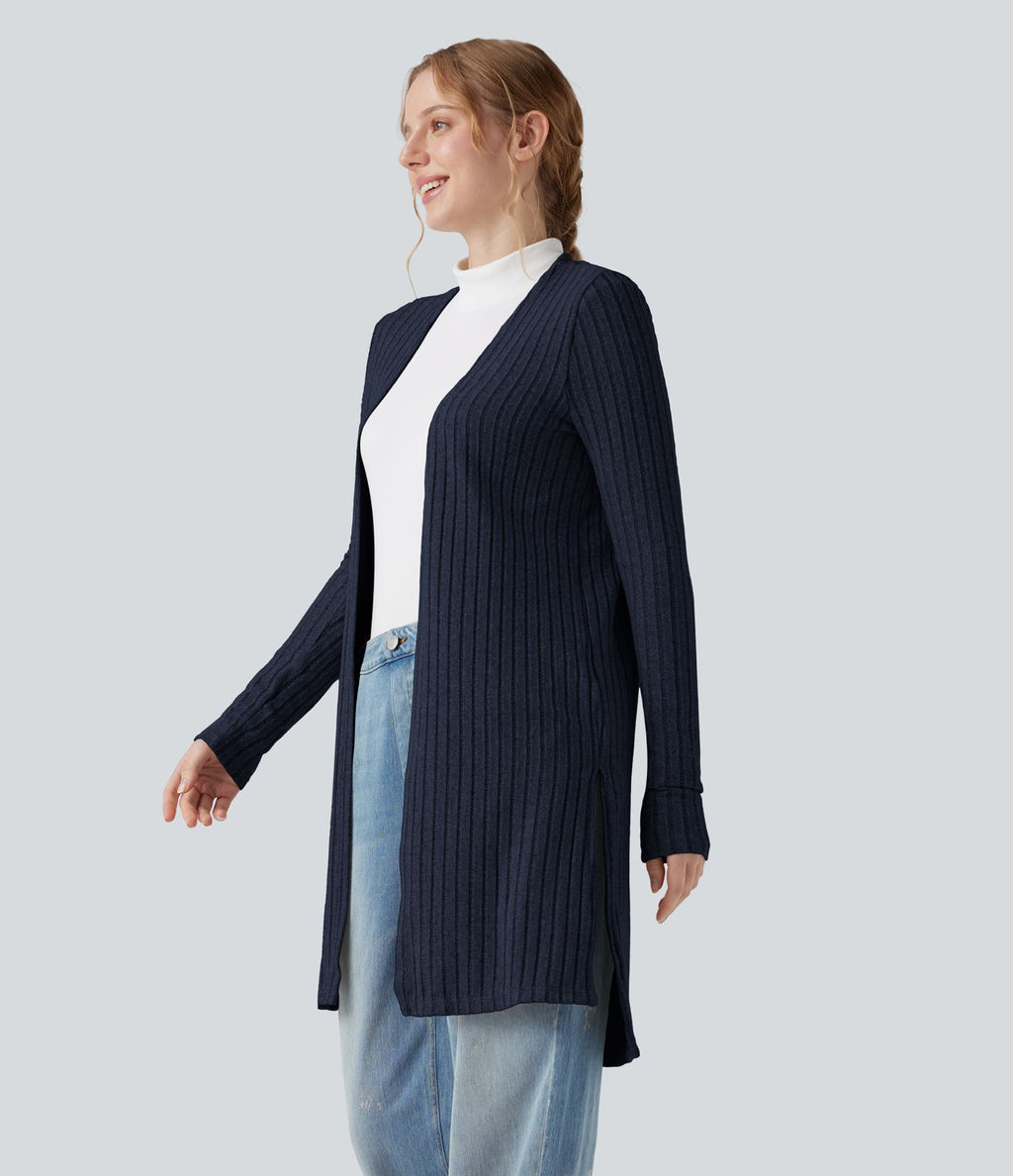 Manteau décontracté côtelé à manches longues avec fentes
